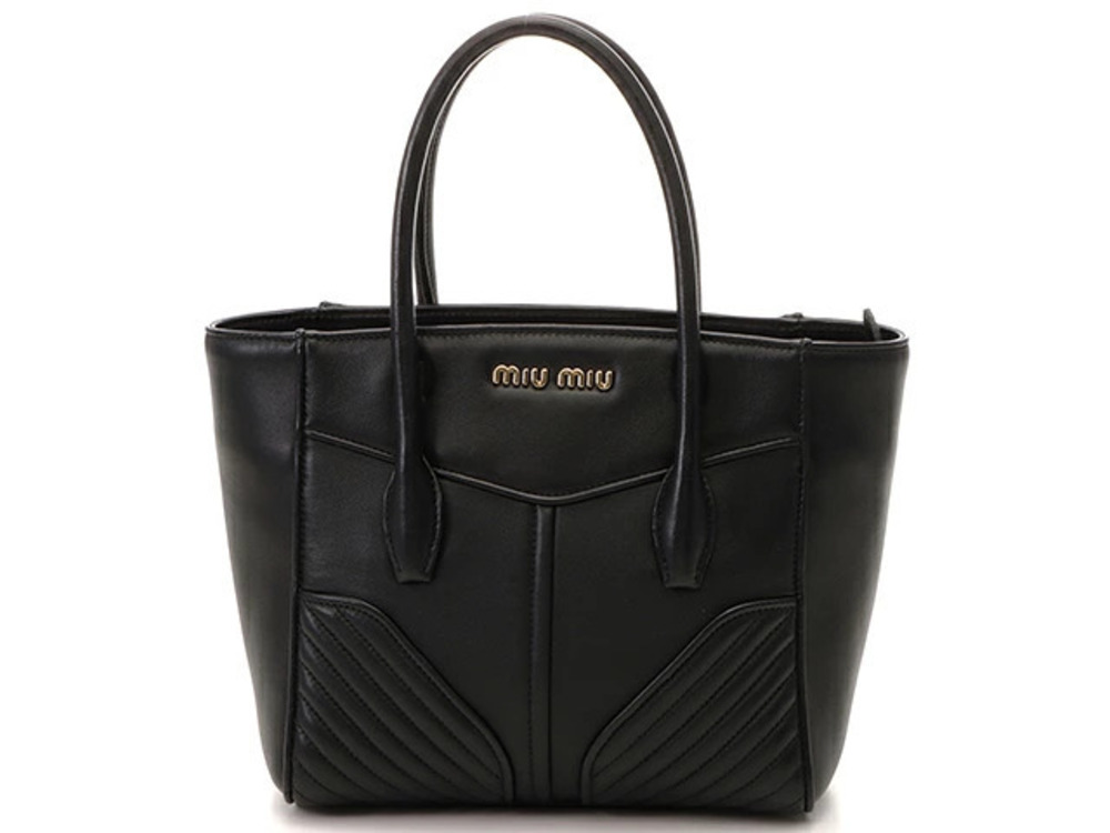 Miu Miu black nappa biker leather handbag quilted diagonal pleats